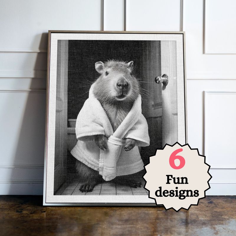 Capybara in the Bathroom Print B&W