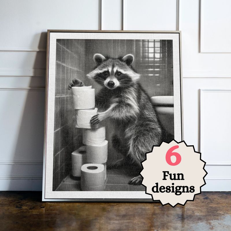 Racoon in the Bathroom Print B&W