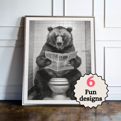 Bear in the Bathroom Print B&W