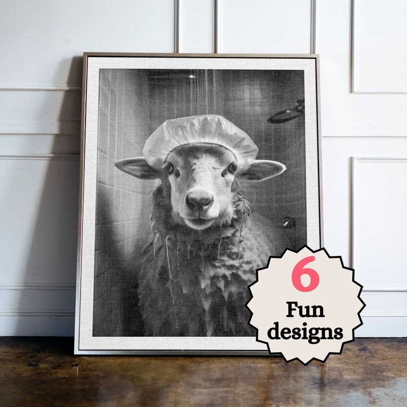 Sheep in the Bathroom Print B&W
