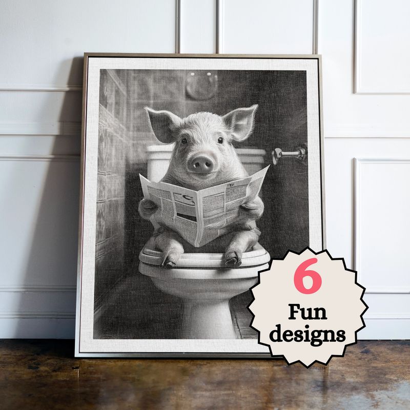 Pig in the Bathroom Print B&W