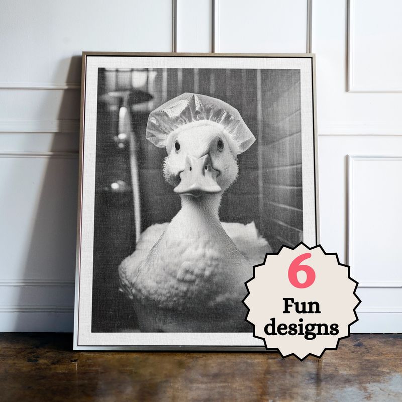 Duck in the Bathroom Print B&W