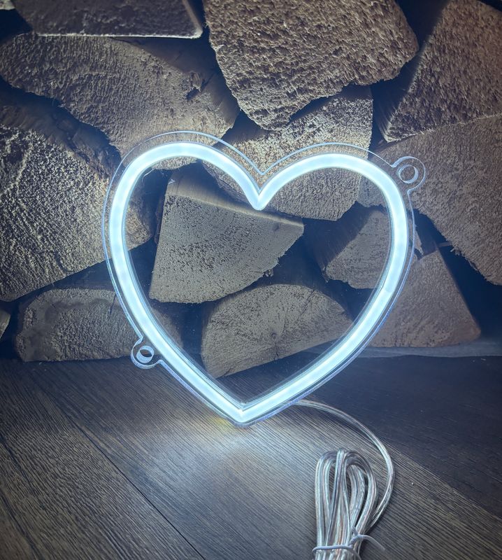 White Heart LED Neon Sign