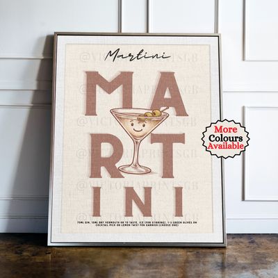 Martini Cocktail Print Martini cocktail print, Olive cocktail wall art with illustrated drink and recipe, kitchen bar decor poster
