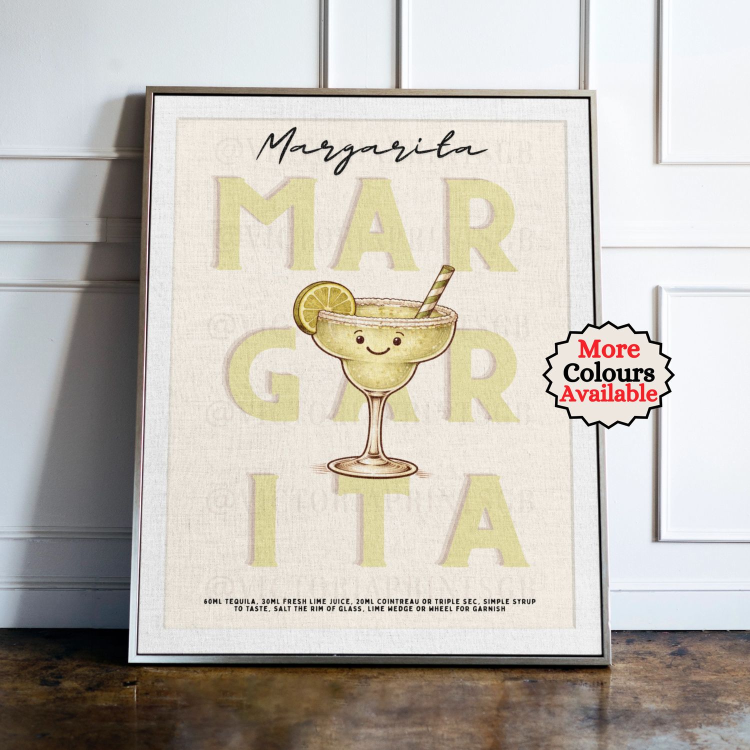 Margarita Cocktail Print Margarita cocktail print, lime cocktail wall art with illustrated drink and recipe, kitchen bar decor poster