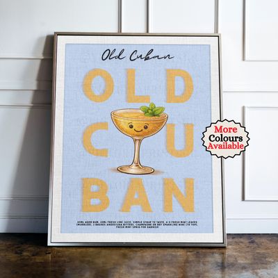 Old Cuban Cocktail Print Old Cuban cocktail print, orange cocktail wall art with illustrated drink and recipe, kitchen bar decor poster