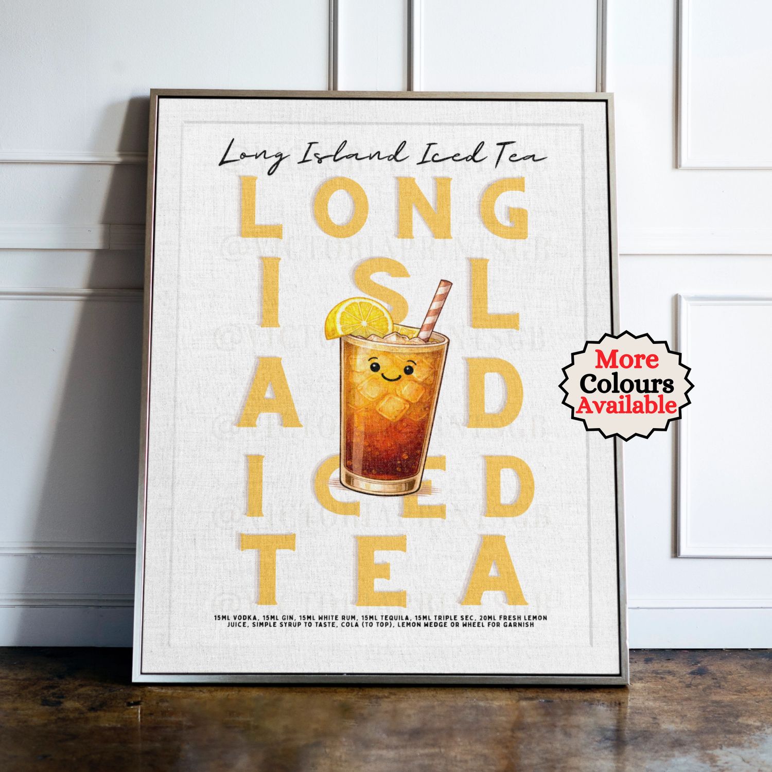 Long Island Iced Tea Cocktail Print Long Island Iced Tea cocktail print, lemon cocktail wall art with illustrated drink and recipe, kitchen bar decor poster