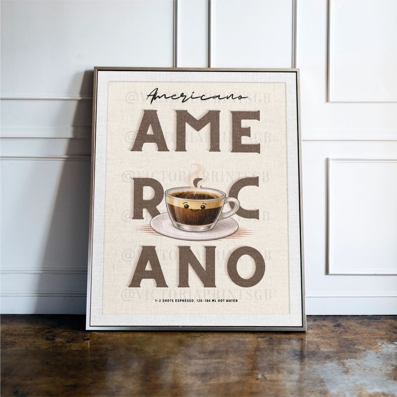 Americano print, Coffee wall art with illustrated drink and recipe, kitchen decor poster