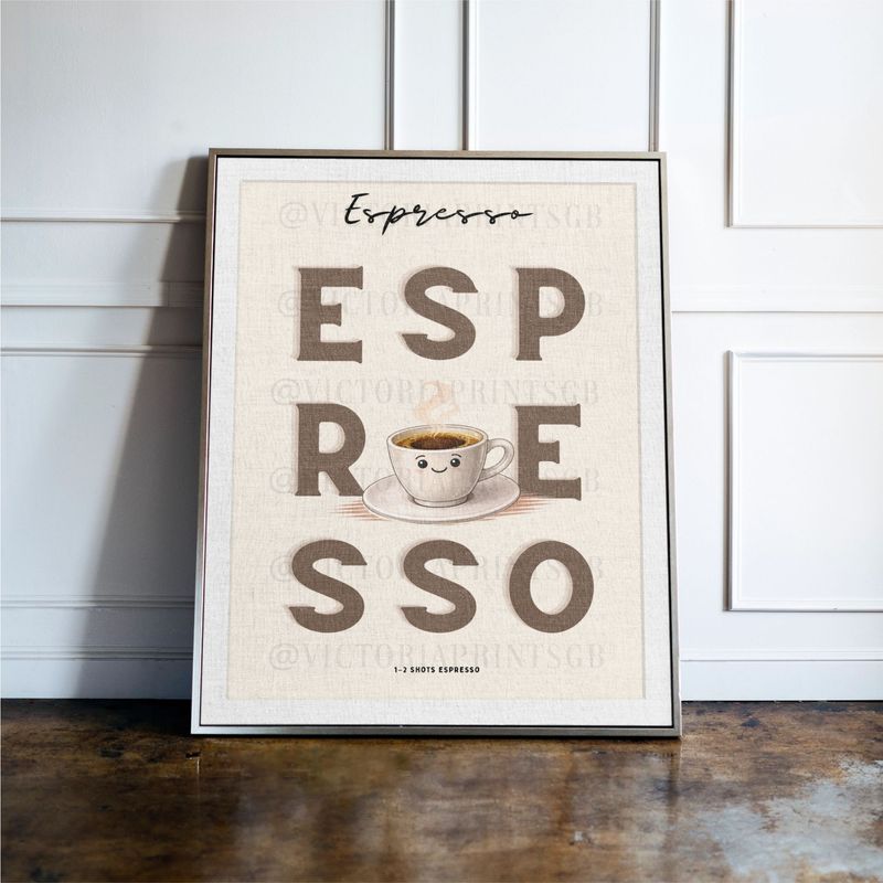 Espresso print, Coffee wall art with illustrated drink and recipe, kitchen decor poster