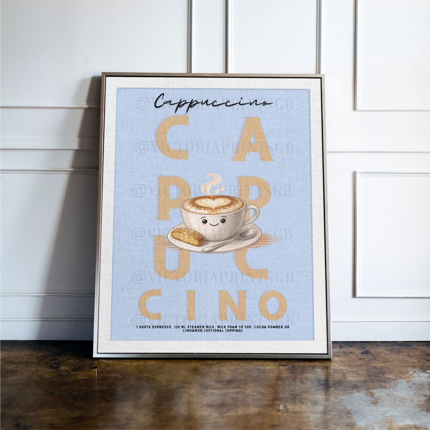 Cappuccino Coffee Recipe Print Cappuccino print, Coffee wall art with illustrated drink and recipe, kitchen decor poster