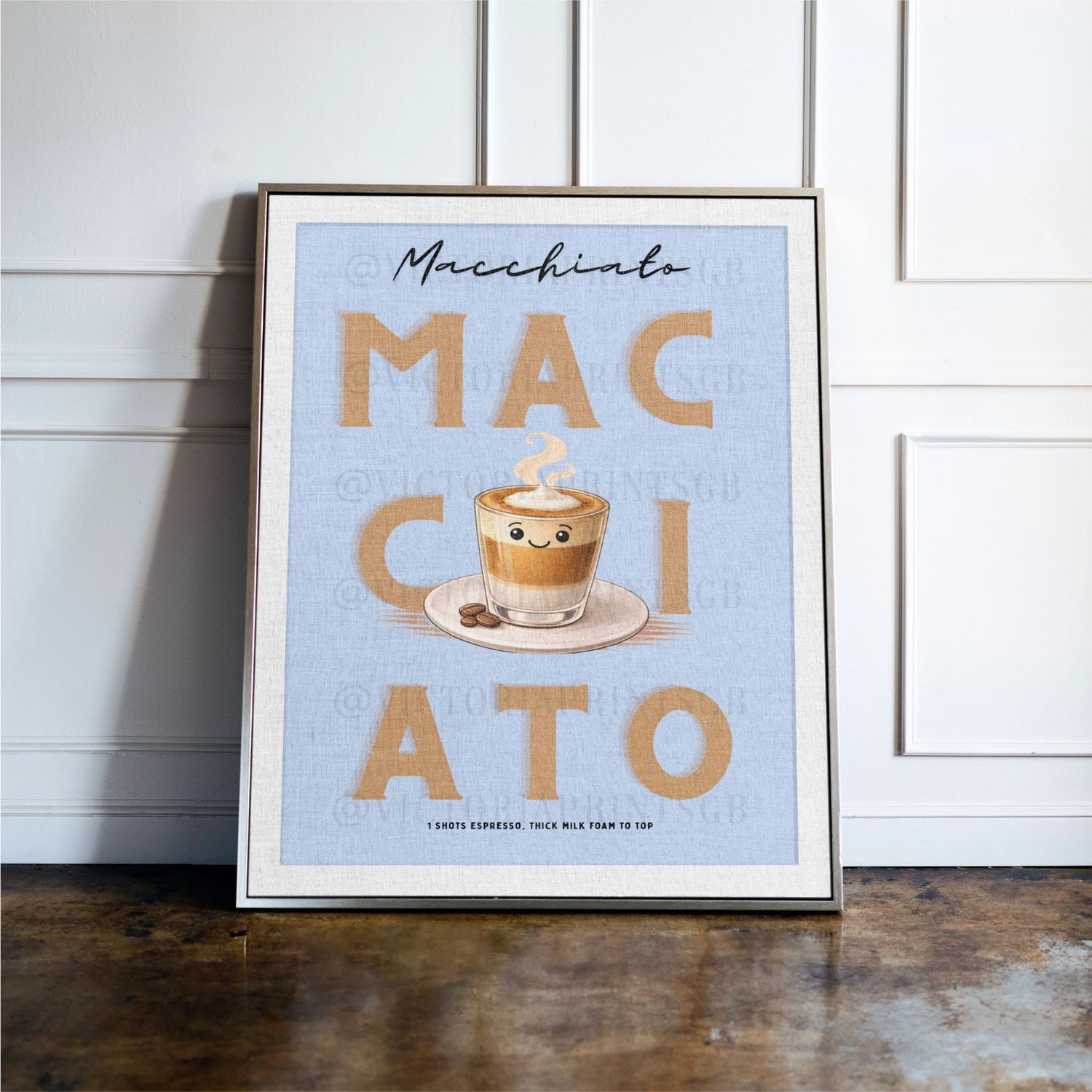 Macchiato print, Coffee wall art with illustrated drink and recipe, kitchen decor poster