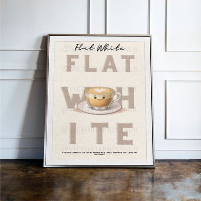 Flat White Coffee Recipe Print Flat White print, Coffee wall art with illustrated drink and recipe, kitchen decor poster