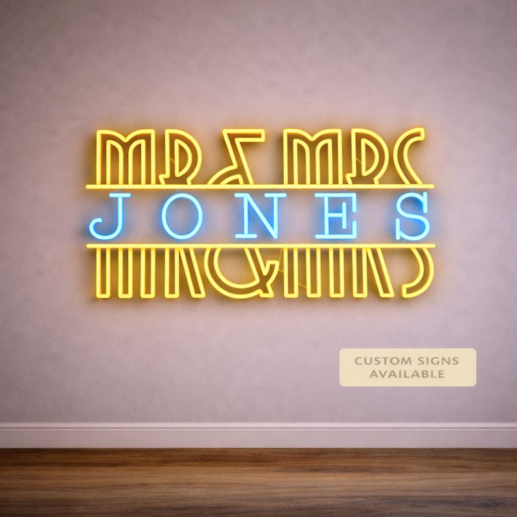 MR & MRS Art Deco Style Wedding Surname LED Neon Sign MR & MRS Art Deco Style Wedding Surname LED Neon Sign