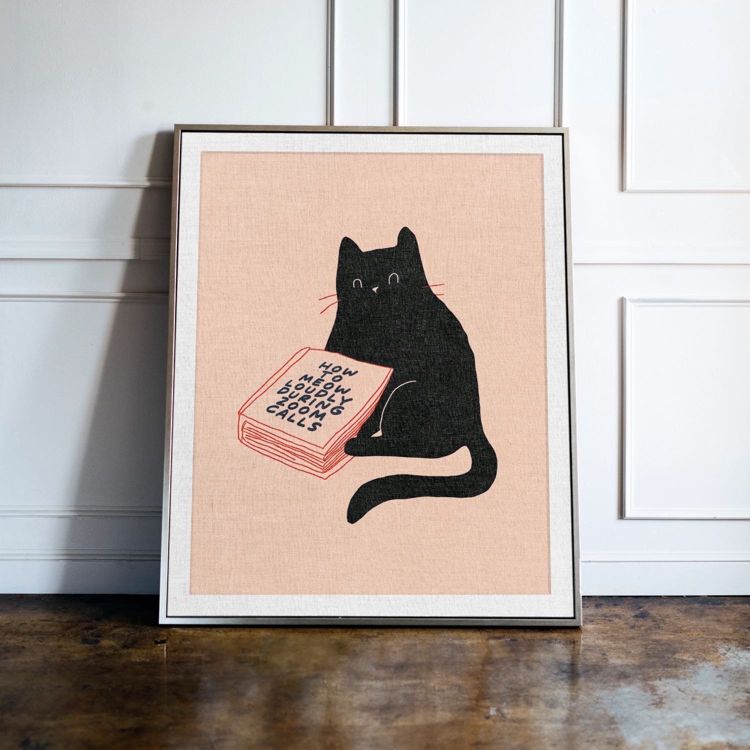 Black Cat Reading Print, Pink Bookish Wall Art Black Cat Reading Print, Pink Bookish Wall Art