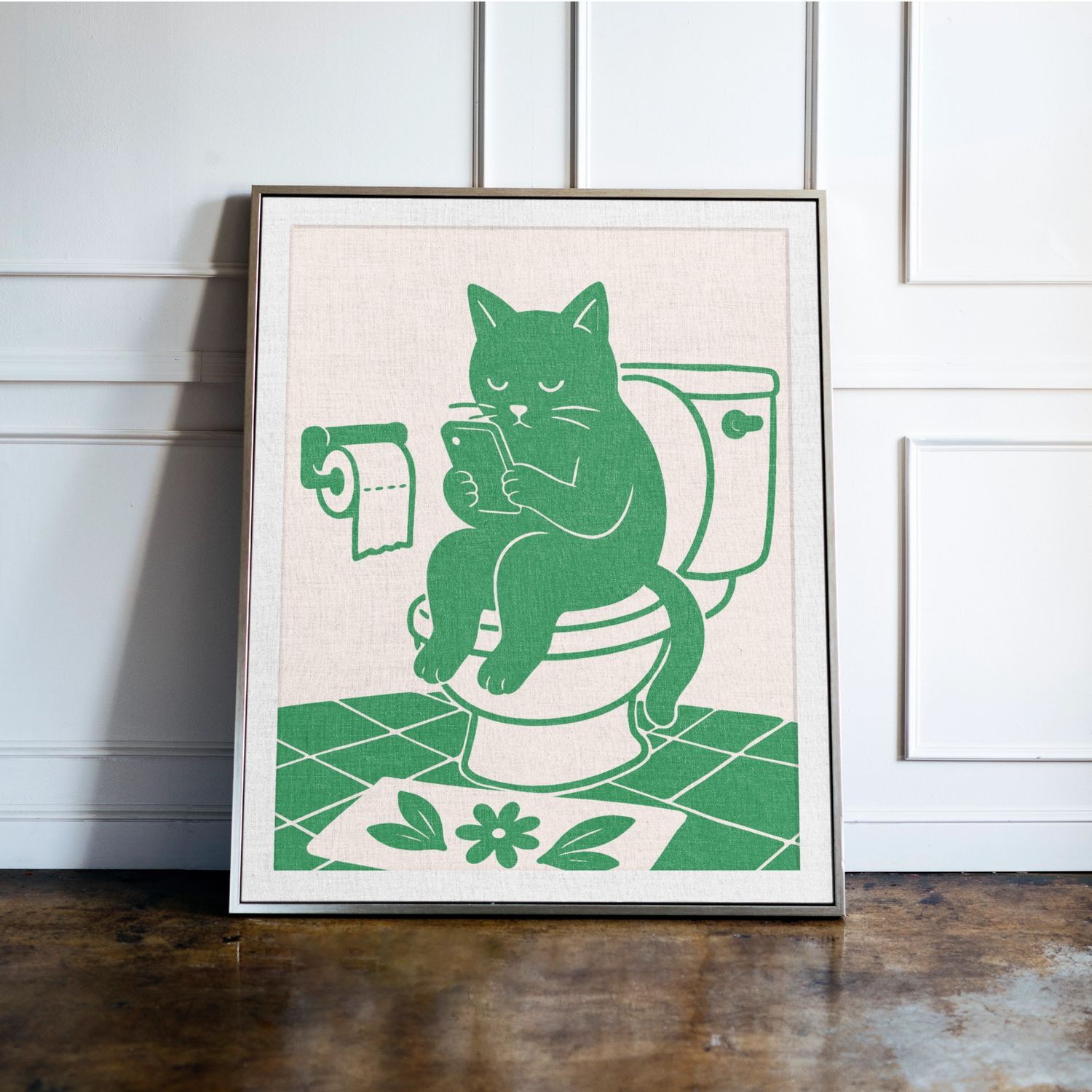 Cat On The Toilet, Green Bathroom Print Cat On The Toilet, Green Bathroom Print