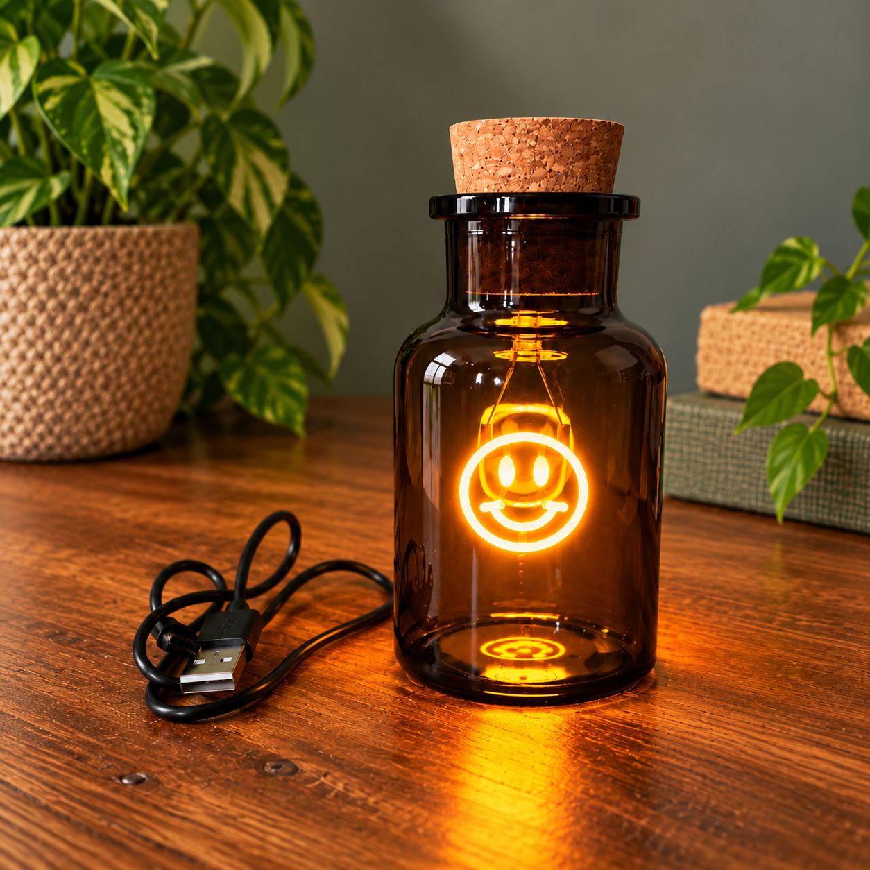 Smiley Face LED Neon Glass Bottle Light