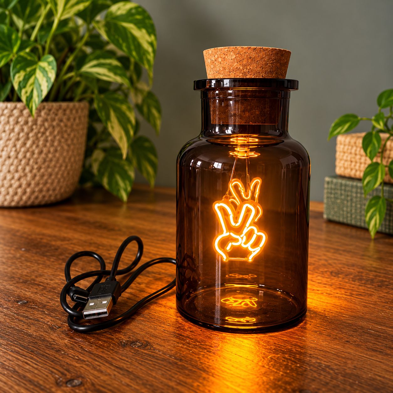 Peace hand LED Neon Glass Bottle Light