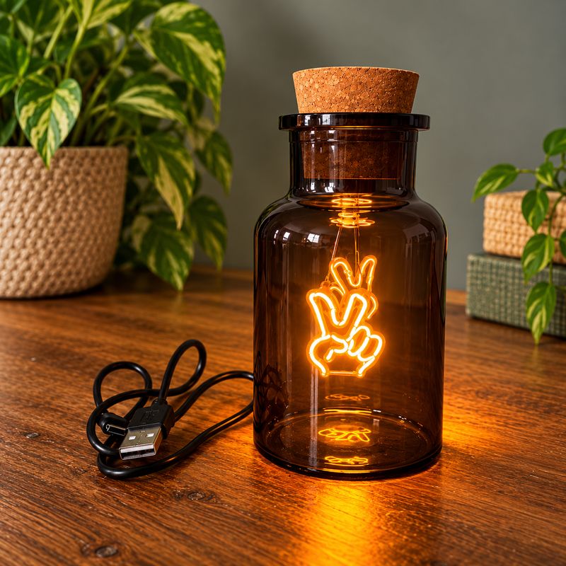 Peace hand LED Neon Glass Bottle Light