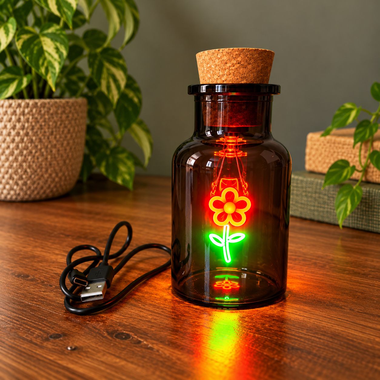 Flower LED Neon Glass Bottle Light