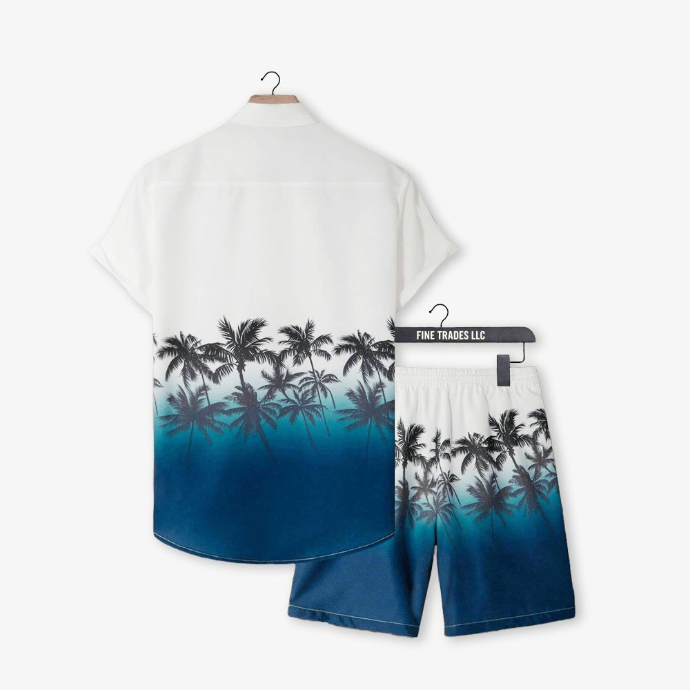 Men Beach Coconut Tree Printed Summer Short Suit