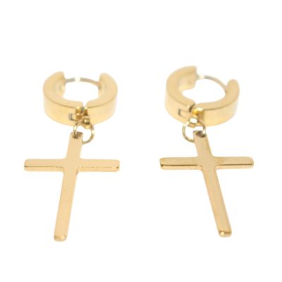 Hoop and Cross Gold Earrings