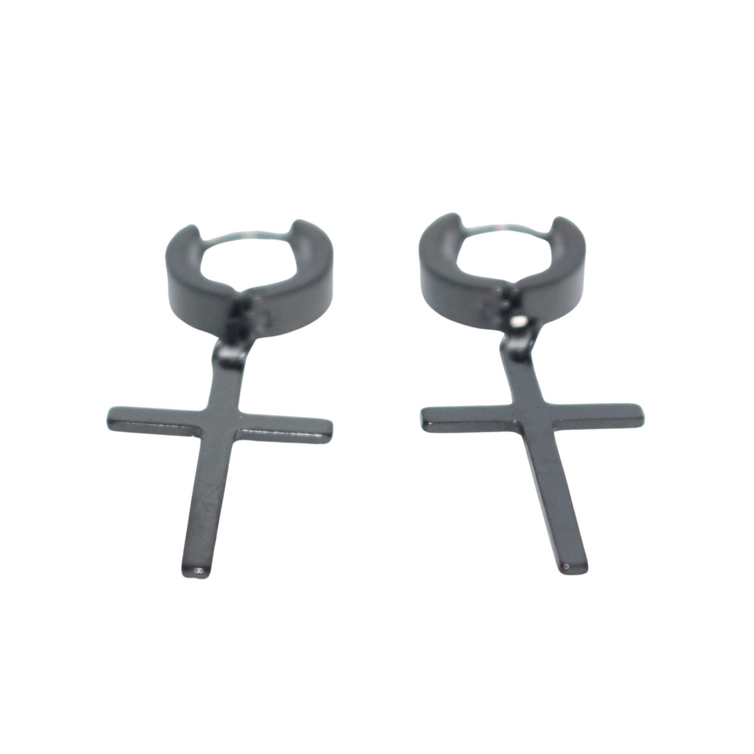 Hoop and Cross Black Earrings Earrings