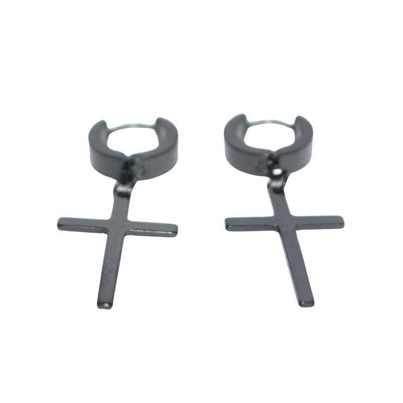 Hoop and Cross Black Earrings Earrings