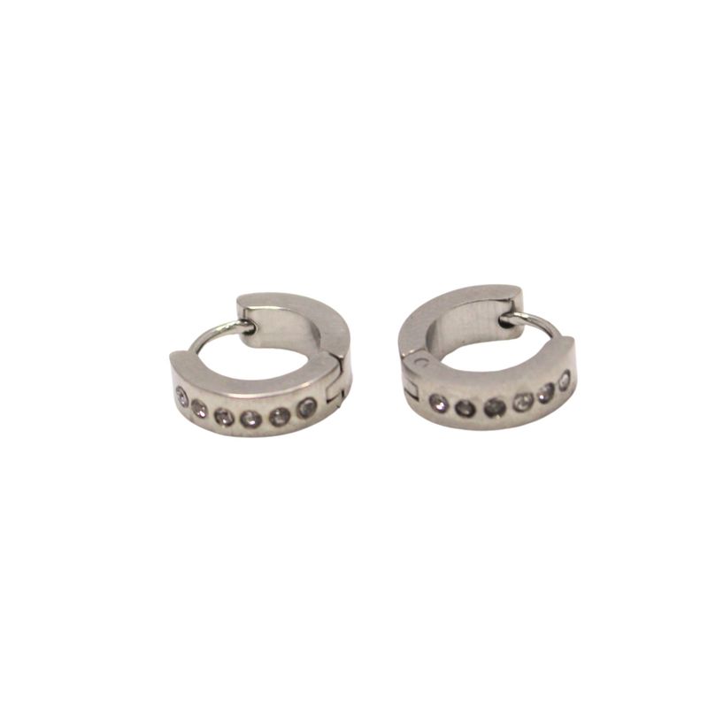 Silver CZ Studded Hoop Earrings