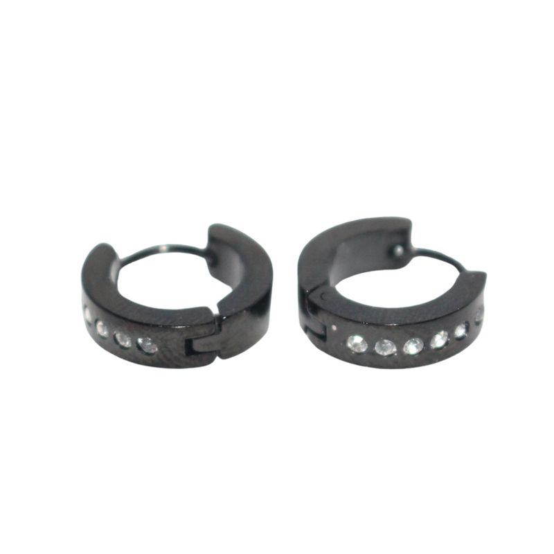 Black CZ Studded Hoop Earrings