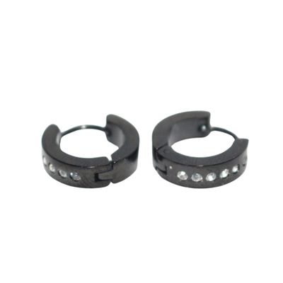 Black CZ Studded Hoop Earrings