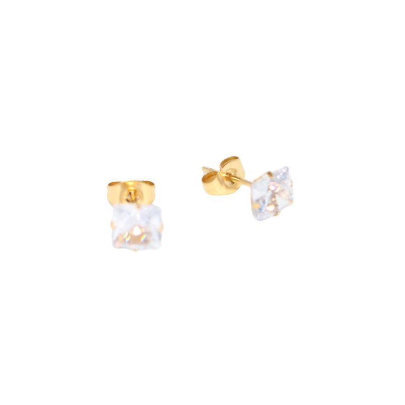 Square CZ Gold Stud Earrings