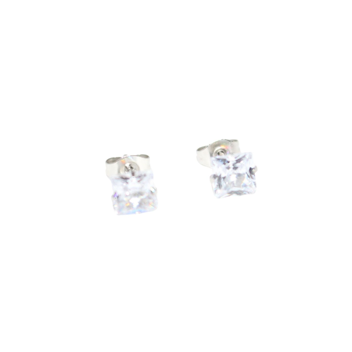 Square CZ Silver Stud Earrings