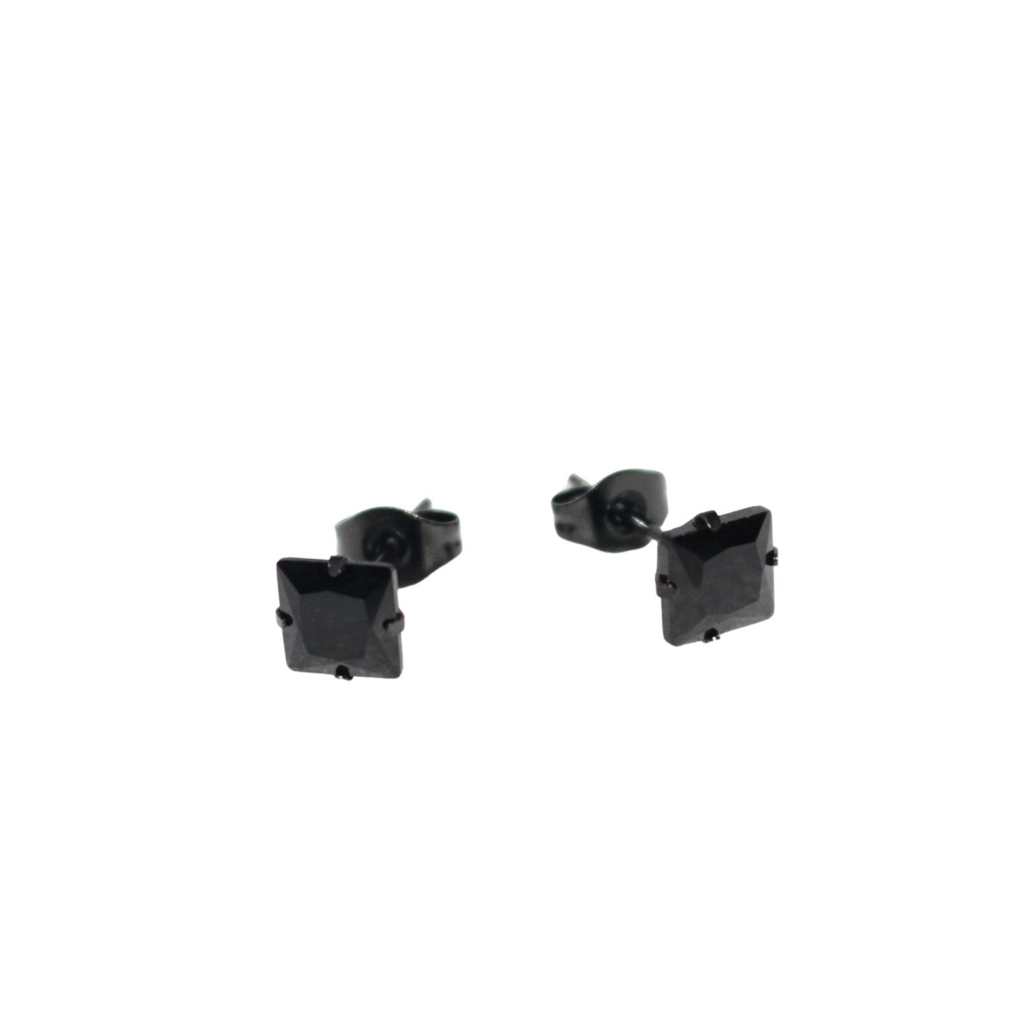 Square CZ Black Stud Earrings