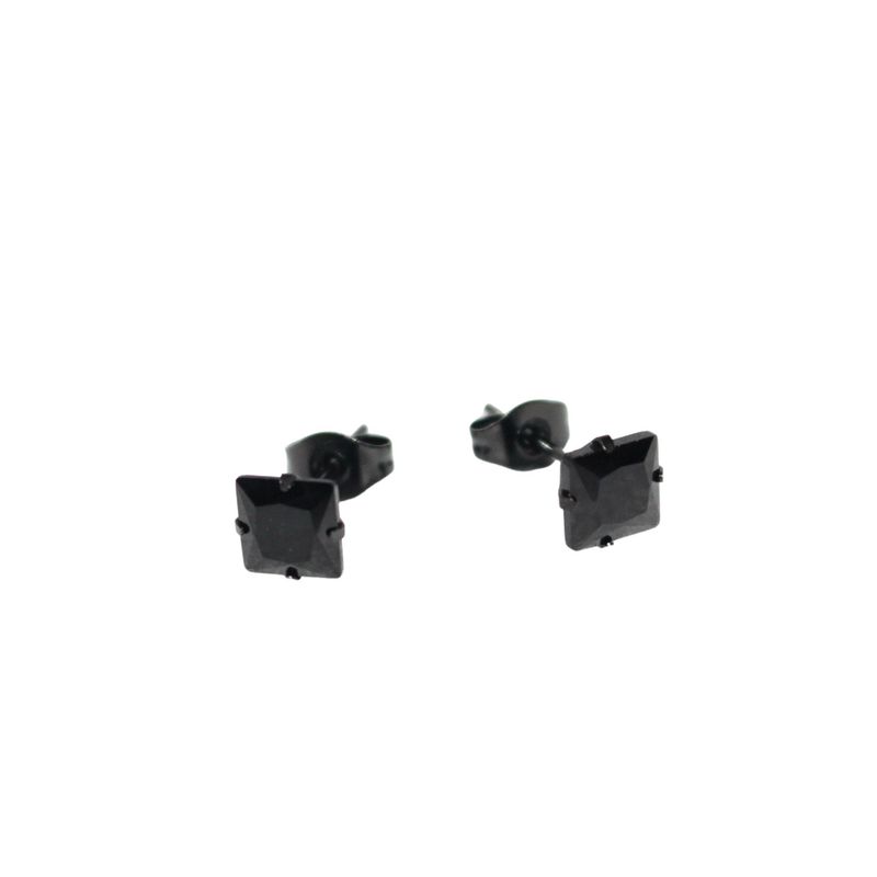 Square CZ Black Stud Earrings