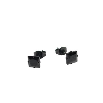 Square CZ Black Stud Earrings
