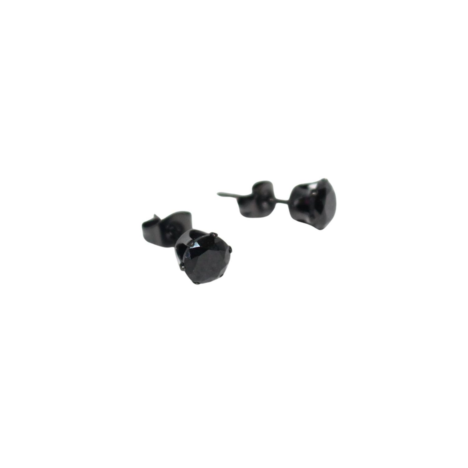 Round CZ Black Stud Earrings