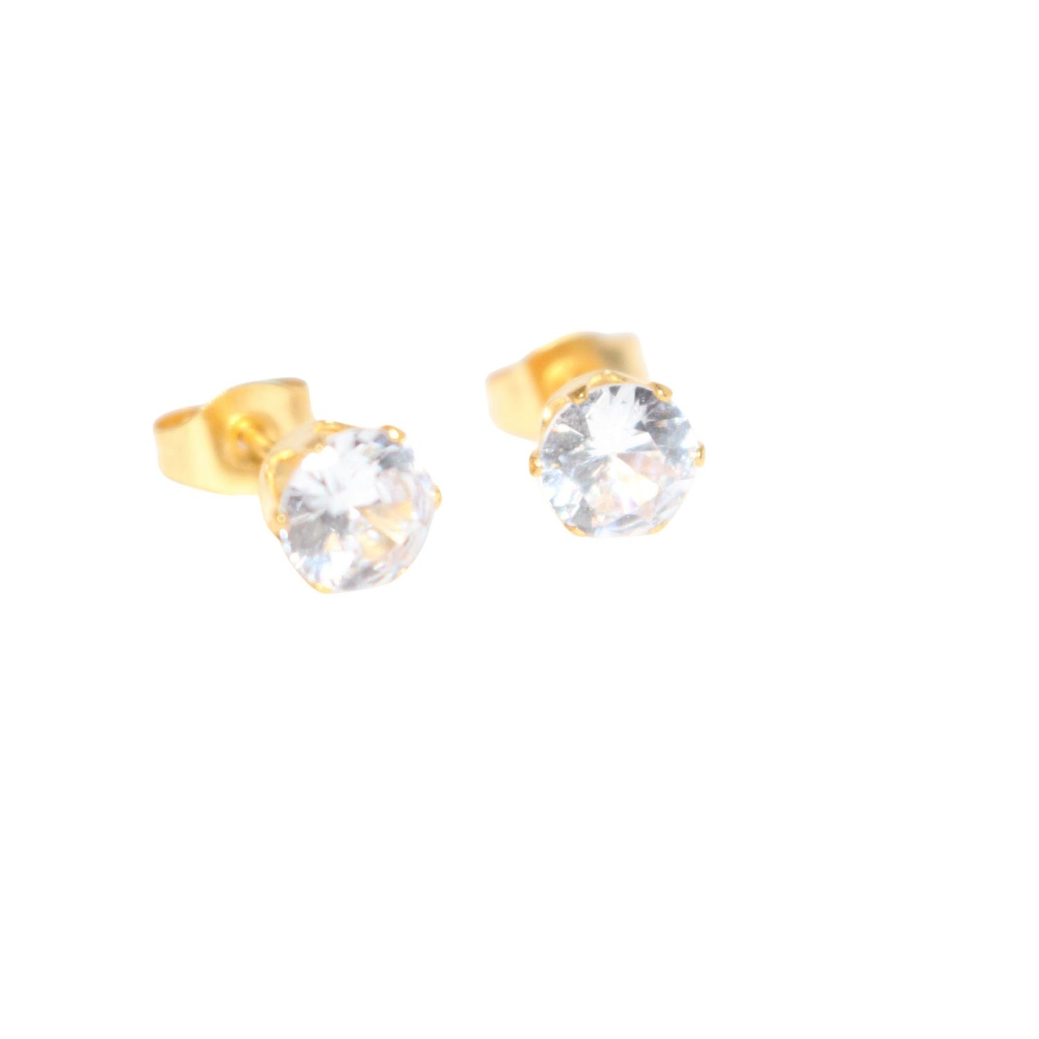 Round CZ Gold Stud Earrings