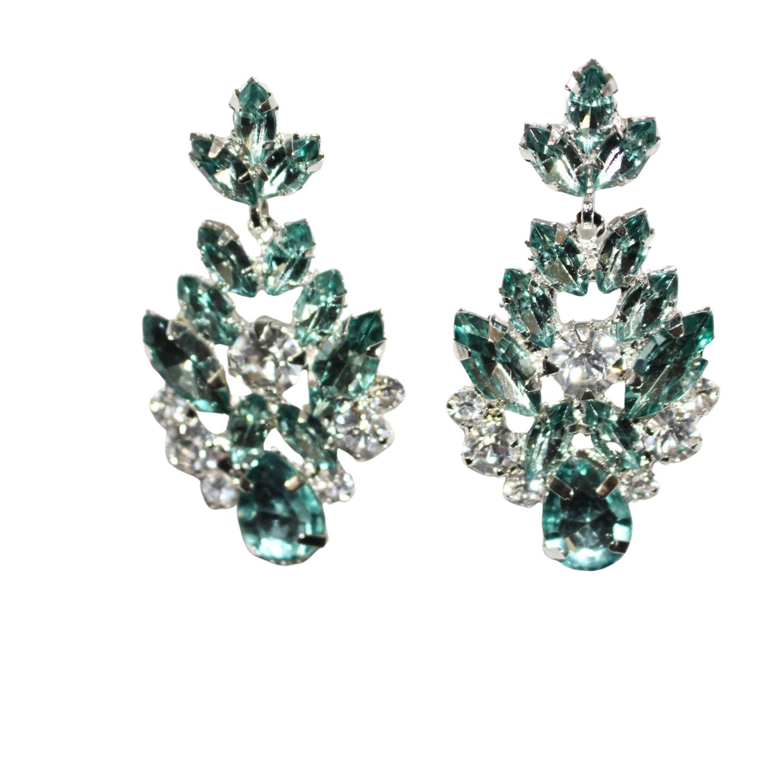Mint Green and Silver Rhinestone Chandalier  Earrings
