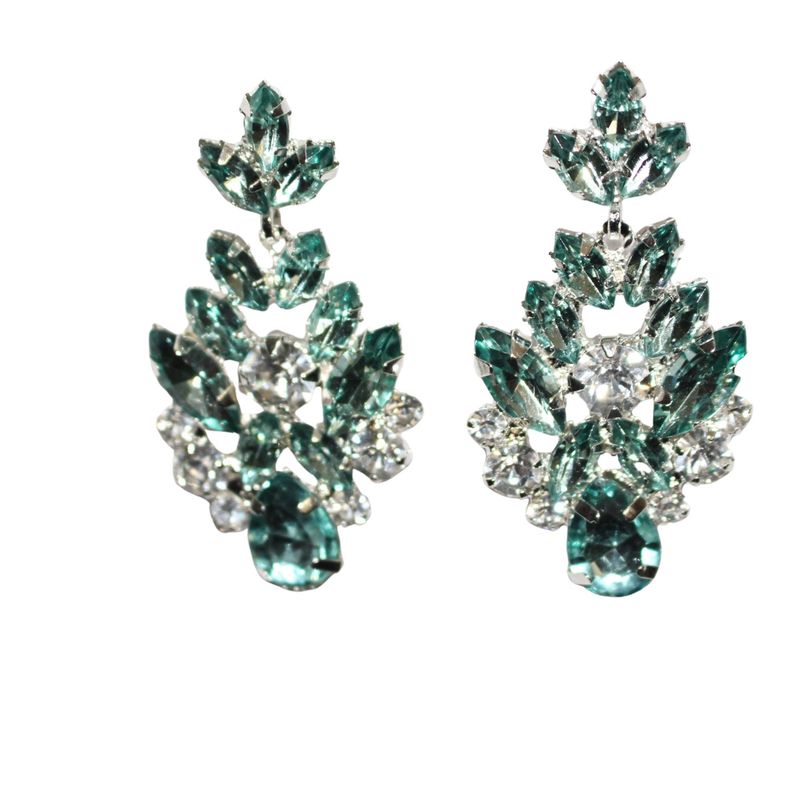 Mint Green and Silver Rhinestone Chandalier  Earrings