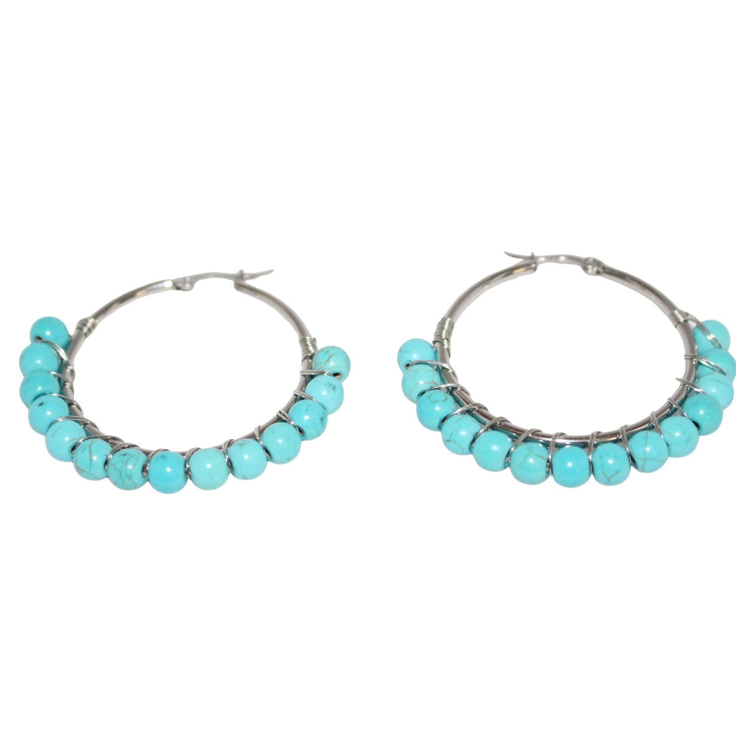 Bohemian Turquoise Beaded Hoop Earrings