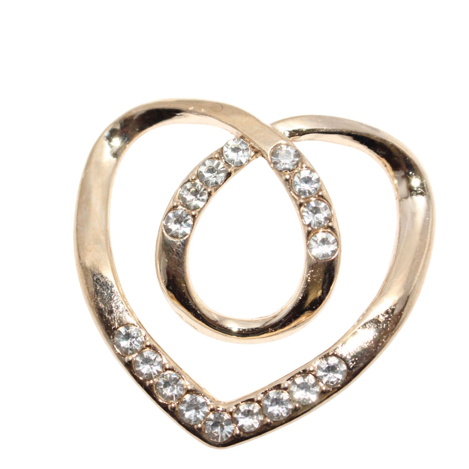 Heart CZ Gold Silk Scarf and Shirt Buckle