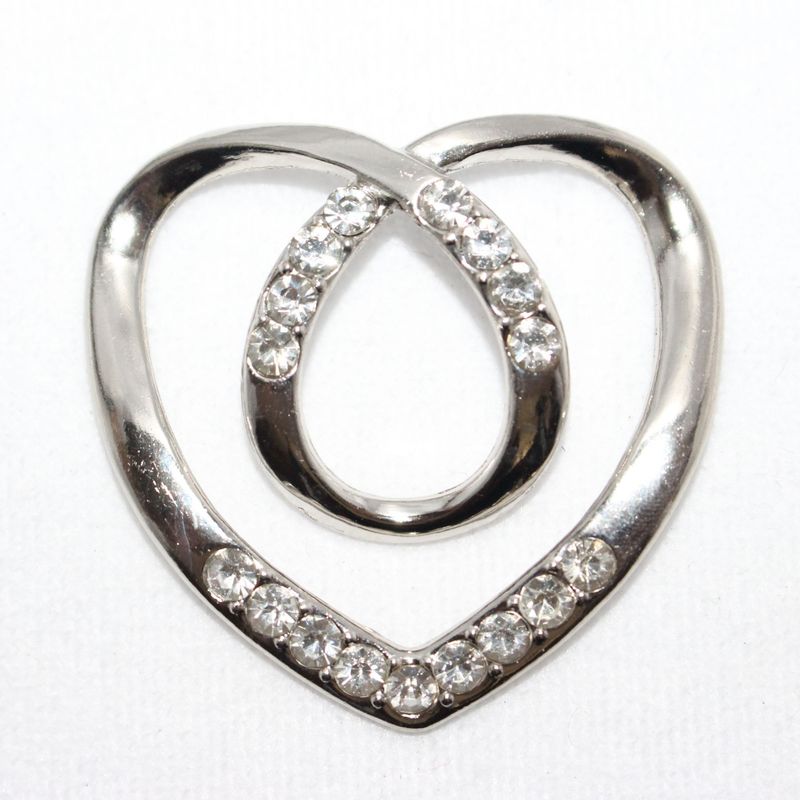 Heart CZ Silver Silk Scarf and Shirt Buckle