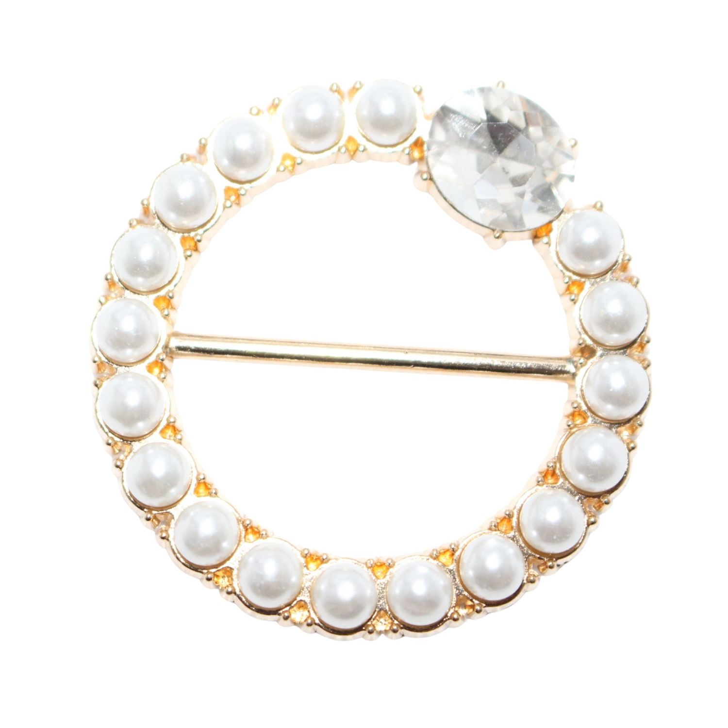 Gold and Pearl Circled Silk Scarf and Shirt Buckle