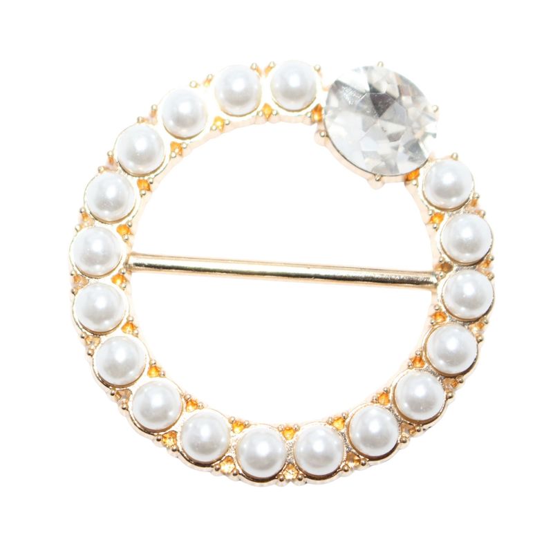 Gold and Pearl Circled Silk Scarf and Shirt Buckle