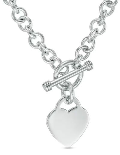 Stainless Steel Heart Charm Toggle Necklace