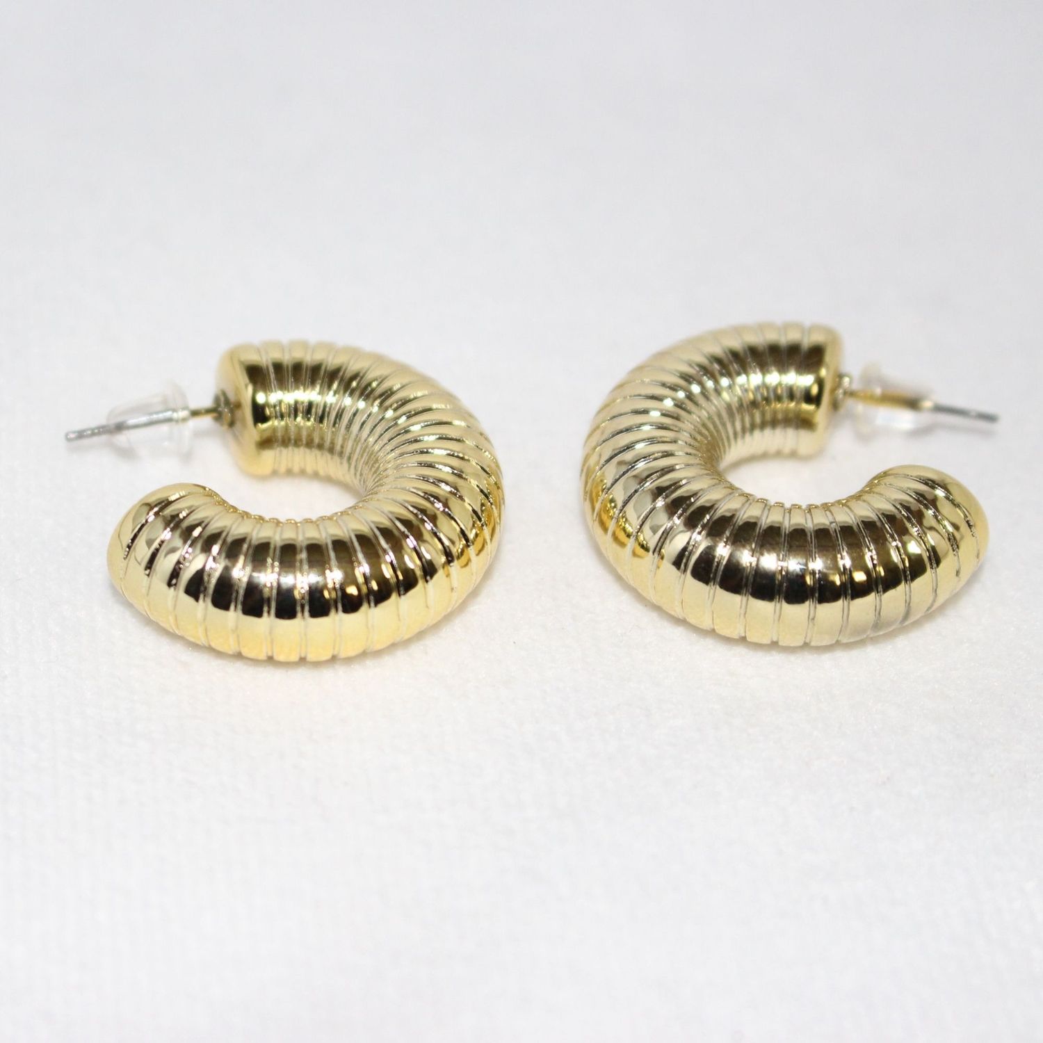 Ridged Macaroni Style Hoop Earrings