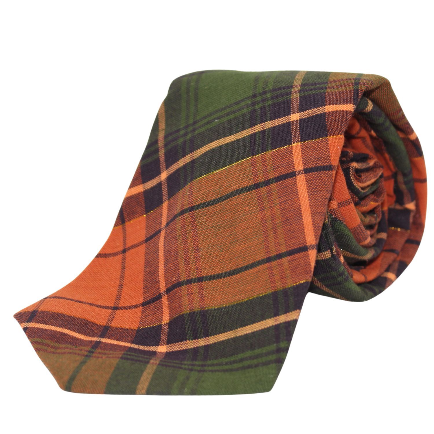 Orange and Green Plaid Handmade Necktie