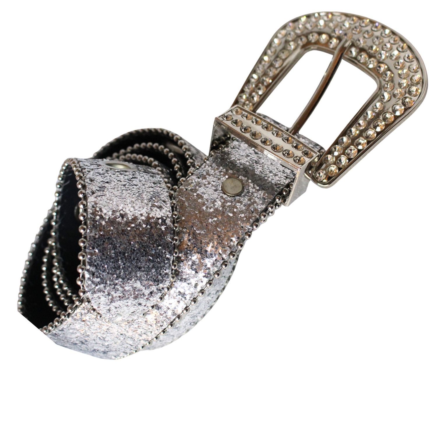 Silver Metallic Rhinestone Studded Belt