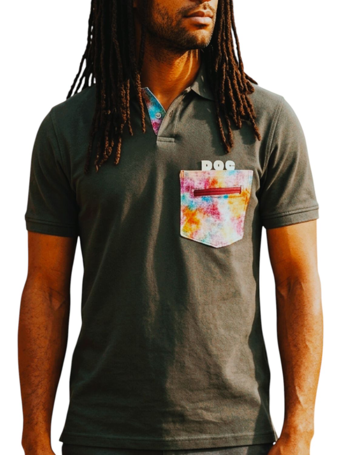 Grey Pique Polo Shirt  With Cotton Candy Colored Dual Pocket
