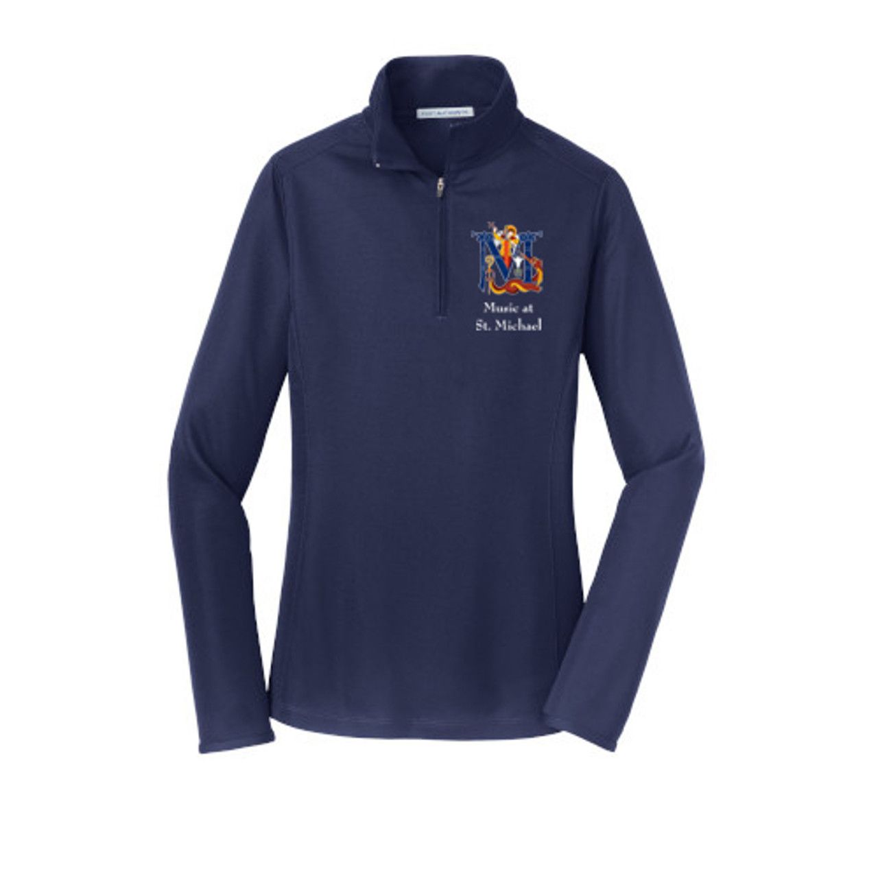 Ladies Pinpoint Mesh 1/2-Zip - Music at St. Michael, Color: Navy